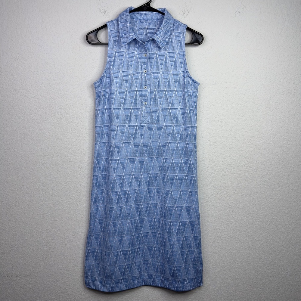 Vineyard Vines Sankaty Polo Dress Women XS Blue Geometric Golf Preppy Athleisure